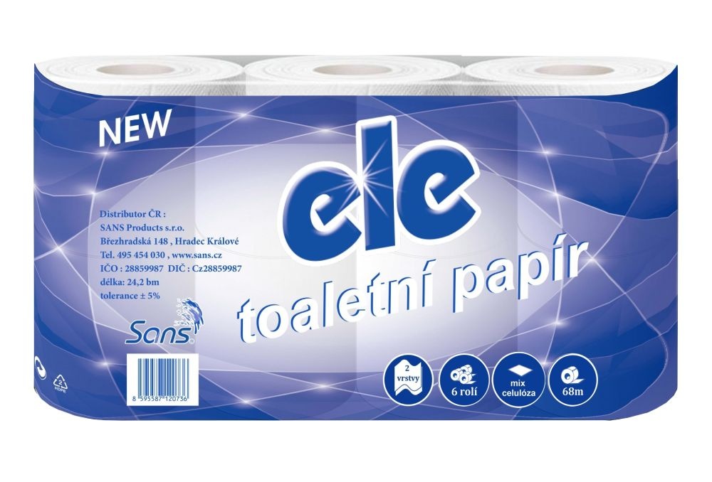 Toaletní papír ELE 2vrstvy, 68m, Mix celuloza 6 ks