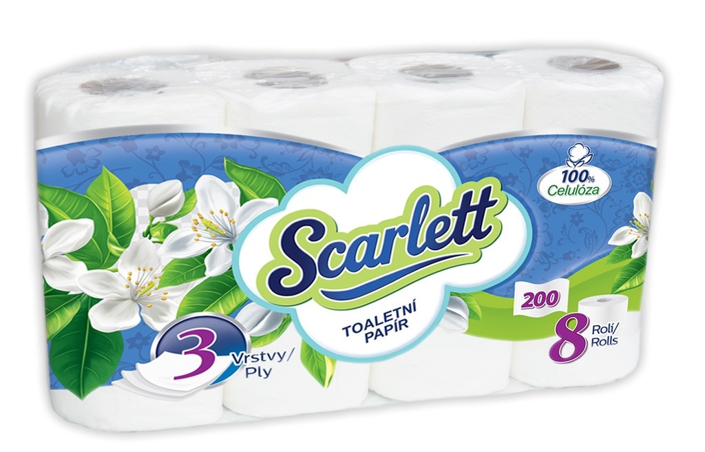 Toaletní papír SCARLETT 3vrstvý, 100% celuloza, 8ks/bal.