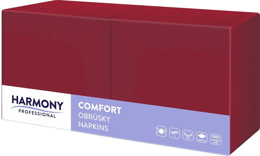 Ubrousky HARMONY Professional 33x33cm, 2 vrs. celulóza, burgundy, 250 ks/balení