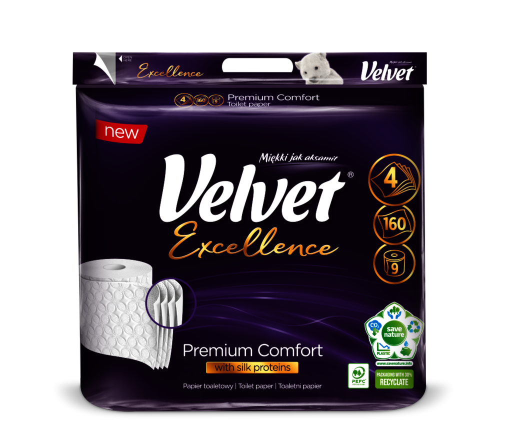 Toaletní papír VELVET Excellence 4vrstvý, 160, útržků, 9 ks/balení