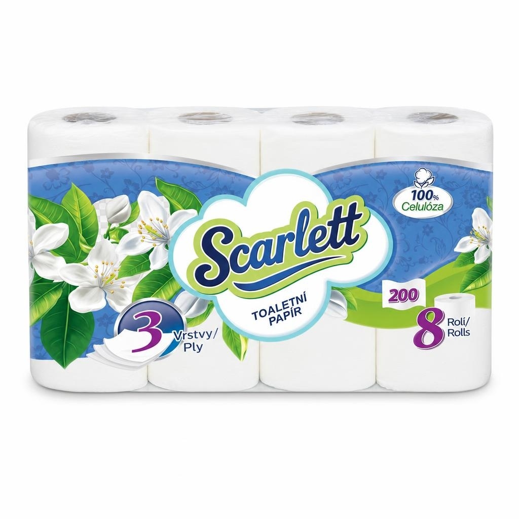 Toaletní papír SCARLETT 3vrstvý, 100% celuloza, 8ks/bal. 24m