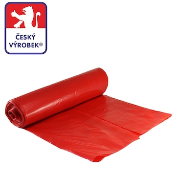 Odp. pytel 70x125 červený 80mi 15ks/role potisk CZ
