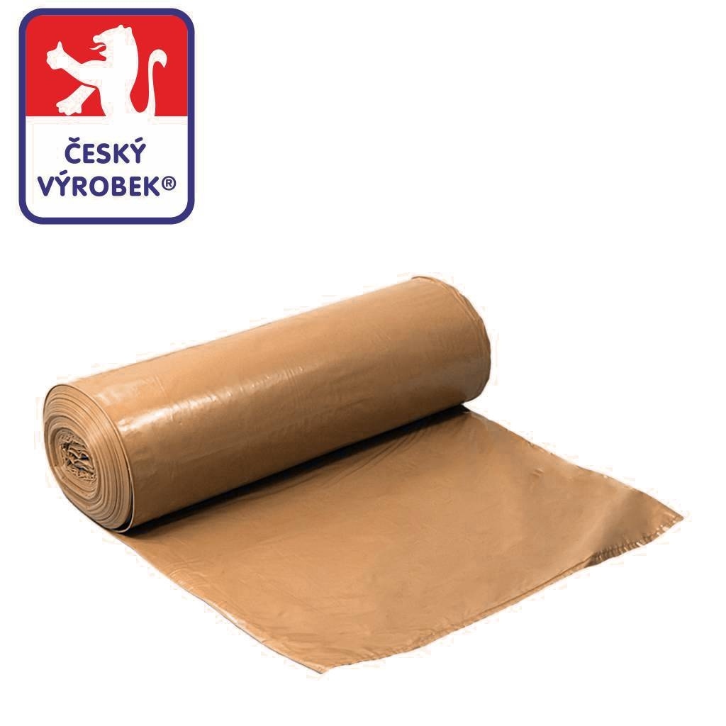 Odp. pytel 70x125 hnědý 85my,15ks role potisk CZ	